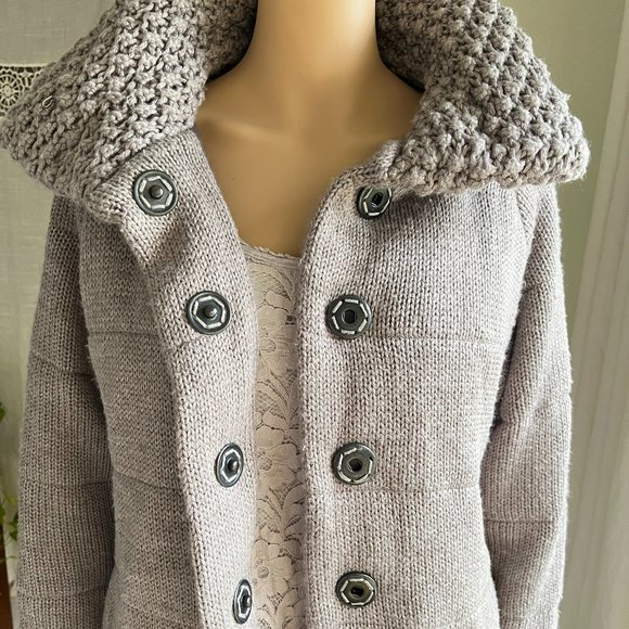 MANOUSH Anthropologie Gray Wool Blend Snap Front Sweater Cardigan Coat - Picture 5 of 14